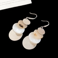 Minimalist silver needle earrings featuring tiered pearl shells and metallic layers - Four-Layer Disc Style / 27# Round Tassel Pendant Ear Hooks