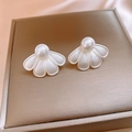 Exquisite silver-tone flower stud earrings with a matte finish and a central white pearl - Matte Texture Five-Petal Flower / 15# Silver Needle Petal Pearl Studs