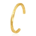 Gold-tone stainless steel cuff bracelet featuring 'Always in my heart' engraving detail. - Irregular Shape Style