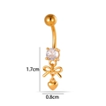 Professional gold-finished navel piercing with zircon and heart butterfly dangle - Bow Heart Style (2642-4#) / Gold