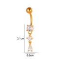 Gold stainless steel belly ring with clear zircon pendant, 2.1cm length dimensions - Waterdrop Tassel Style (2642-5#) / Gold