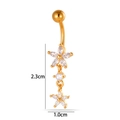 Elegant gold stainless steel belly button ring with sparkling zircon flower dangle charms - Double Flower Tassel Style (2642-7#) / Gold