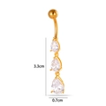 Gold-plated belly button ring with triple teardrop cubic zirconia dangles 3.3cm - Graduated Waterdrop Style (2642-8#) / Gold