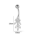 Silver stainless steel belly button ring with leaf tassel and zircons, 2.0cm pendant - Leaf Tassel Style (2642-2#) / Silver