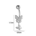 Silver butterfly belly button ring in stainless steel with sparkling zircon stone inlay - Butterfly Tassel Style (2642-3#) / Silver