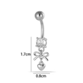 Stainless steel navel ring with clear zircon stone featuring a butterfly heart pendant decoration - Bow Heart Style (2642-4#) / Silver