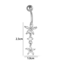 Silver stainless steel belly button ring with flower pendant and zircon inlay 2.3cm - Double Flower Tassel Style (2642-7#) / Silver