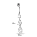 Stainless steel belly button ring with three teardrop clear zircons measuring 3.3cm - Graduated Waterdrop Style (2642-8#) / Silver