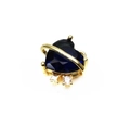 Detail of dark blue heart crystal charm with golden Saturn ring and star element - Heart Planet Style - Blue
