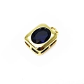 Macro shot of oval blue stone pendant in vintage gold frame with openwork details - Rectangle Style - Blue