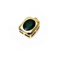 Macro shot of dark green oval crystal pendant with gold-plated rectangular metal frame - Rectangle Style - Green