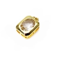 Detailed view of a gold-plated rectangular charm with oval crystal and hollow edges - Rectangle Style - White