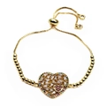 Macro detail of adjustable gold heart bracelet featuring micro-pave cubic zirconia - Double Layer Red Heart Multicolor Gem Style(3) / Gold