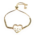 Detail of adjustable gold heart bracelet with zircon pavé and star engraving detail - Heart Star Relief Style(4) / Gold