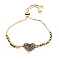 Detail of adjustable gold bead bracelet with heart charm and colorful cubic zirconia - Multicolor Zircon Pave Heart Style (8) / Gold