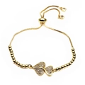 Detail of adjustable heart bracelet with pavé cubic zirconia and gold slide closure - Double Heart Full Pave Style(9) / Gold