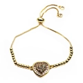 Detailed shot of gold heart bracelet with colorful micro-set zircons and adjustable closure - Rainbow Gradient Hollow Heart Style (10) / Gold