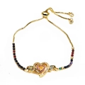 Close-up of golden adjustable heart bracelet with multicolored micro-pave crystals - Double Heart Multicolor Gem Style(12) / Gold