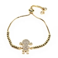 Detail of adjustable gold bracelet with pave zircon girl charm and box chain slide - Twin Tails Girl Style (3)