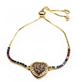 Close-up of heart-shaped charm bracelet with colorful zircons and adjustable slider - Heart Ray Texture Rainbow Stone Style(15) / Gold