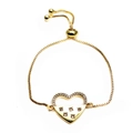 Detail of adjustable gold box chain bracelet with pavé zircon heart and star engraving - Heart Star Relief Pave Zircon Style (20) / Gold