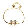Close-up of adjustable gold slider bracelet featuring zircon-encrusted boy and girl charms - Colorful Holding Hands Style (10)