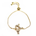 Detail of adjustable gold heart arrow bracelet with sparkling micro-pave cubic zirconia - Heart Arrow Box Chain Style (22) / Gold
