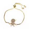 Detail of gold box chain bracelet with micro-pave zircon boy pendant and adjustable closure - Baseball Cap Boy Style (12)