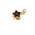 Detailed view of 14K gold-plated star pendant with inset dark red zircon crystal - Red