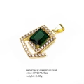 Pendentif vintage en cuivre doré avec zircon émeraude et petits cristaux - Style Rectangulaire Émeraude (09774-1)