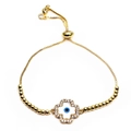 Detail of adjustable evil eye bracelet with micro-pave cubic zirconia and clover charm - Clover Style (2)