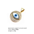 Evil eye charm detail with copper gold plating, cubic zirconia inlay, and shell center - Round Rhinestone Style (3)