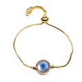 Macro view of adjustable evil eye box chain bracelet with blue zircon micro inlay - Round Blue Eye Style (21)