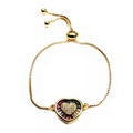 Adjustable gold bracelet with heart pendant featuring colorful zircon and box chain design - Purple Red Multicolor Zircon Heart Style (27) / Gold
