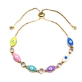 Adjustable gold evil eye bracelet with colorful enamel charms and sparkling zircon stones - Rainbow