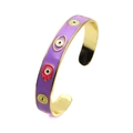 Bohemian gold-plated cuff bracelet featuring purple enamel with evil eye and hamsa hand - Light Purple