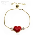 Adjustable gold plated box chain bracelet with red enamel heart and star zircons - Red Style 1