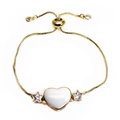 Detail of adjustable gold box chain bracelet with heart stone and star accents - White Style 1