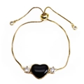 Adjustable gold plated box chain bracelet with black heart and zircon star accents - Black Style 1