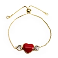 Adjustable gold plated box chain bracelet with red heart pendant and cubic zirconia - Red Style 2