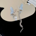 Elegante silber-blaue Schmetterlingsohrringe mit Perlen- und Strassquastendetail - 26# Silberfarbene Silberstecker mit blauen Schmetterlingen