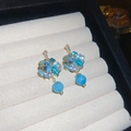 Elegant beaded butterfly drop earrings with blue glass crystals and gold-tone finish. - 15# Silver Post - Gold - Blue