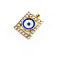 Close-up of square golden evil eye pendant with sparkling pavé zircon gemstones - Rectangle - Blue Eye