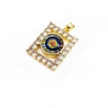 Detailed view of gold evil eye pendant with rainbow center and zircon frame - Rectangle - Colorful Eye