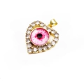 Detailed view of heart evil eye pendant with gold plating and red zircon center - Heart - Red Eye