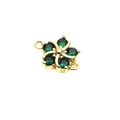 Macro shot of 10mm gold flower jewelry connector with green cubic zirconia petals - Green