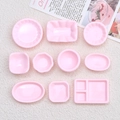 10-piece pink miniature dollhouse plate set made of smooth resin for DIY food play - Pink