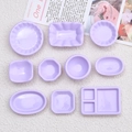 Ten-piece set of purple miniature resin tableware models including bowls and plates - Purple