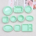 10-piece mint green miniature dollhouse dinnerware set including plates and trays - Green