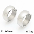 Polished silver stainless steel hoop earrings with 19x7mm size detail - Smooth Round Huggie (KE122597-KFC) / 19x7mm Pack / Steel